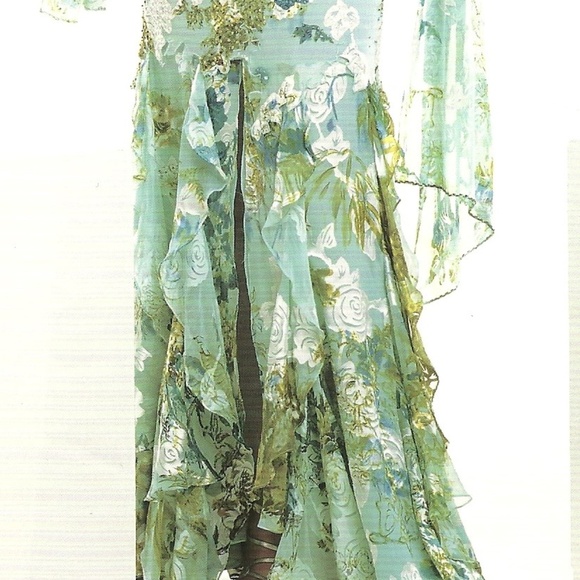 Green Printed Gown Multicolored w/ Included Shawl - Picture 3 of 3